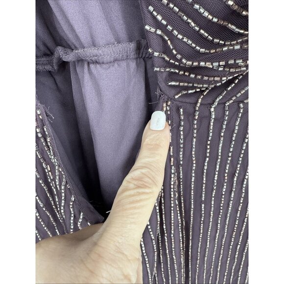 ASOS DESIGN Size 12 Mauve Purple gold linear embellished batwing midi dress - Picture 10 of 15